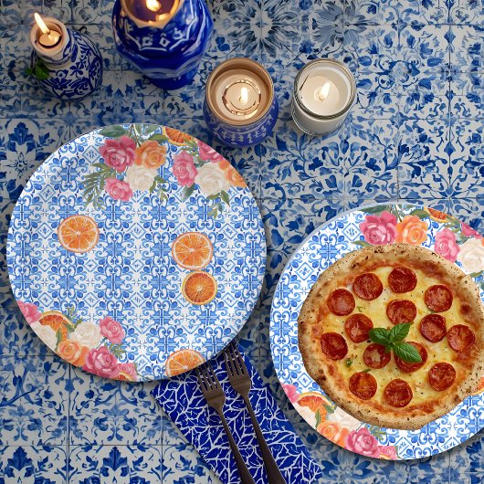 Thats amore mediterranean blue tiles bridal shower papieren bordje