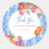 Thats amore mediterranean blue tiles bridal shower ronde sticker (Voorkant)