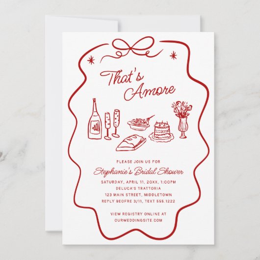 That's Amore Red Doodle Frame Bridal Shower Kaart (Voorkant)