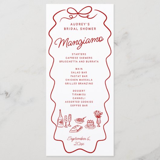 That's Amore Red Doodle Frame Bridal Shower Menu (Voorkant)
