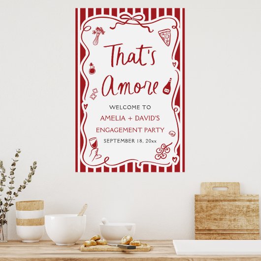 That's Amore Red Italian Engagement Party Welcome Poster (Keuken)