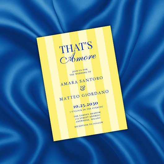 That's Amore Striped Blue & Yellow Wedding Kaart
