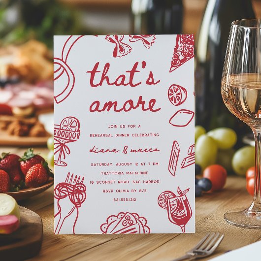 "That's Amore" Whimsical Italian Rehearsal Dinner Kaart