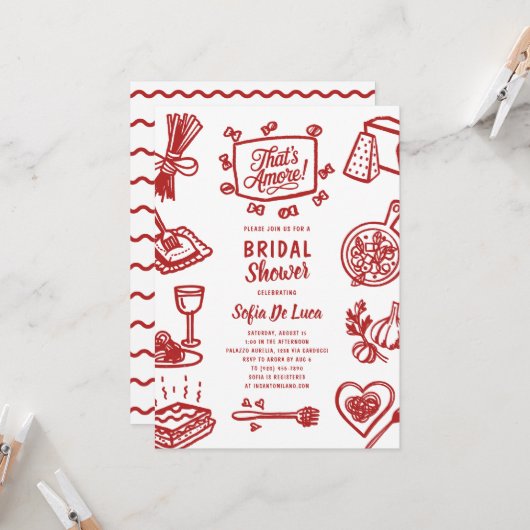 That's Amore Whimsical Pasta Bridal Shower Kaart (Voorkant / Achterkant in situ)