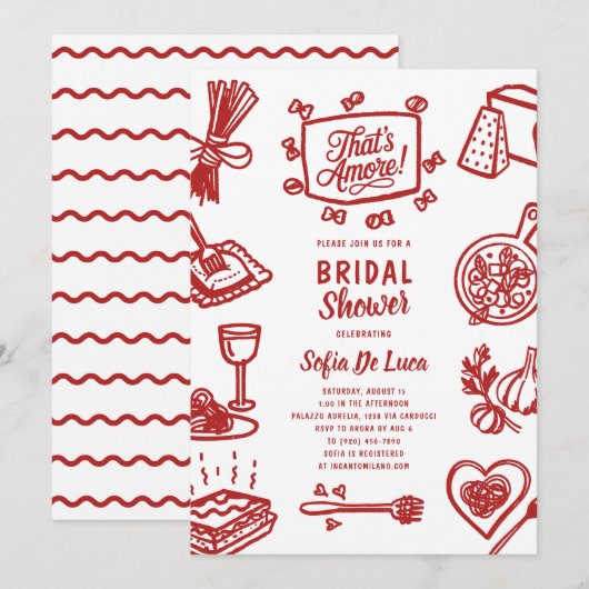 That's Amore Whimsical Pasta Bridal Shower Kaart (Voorkant / Achterkant)
