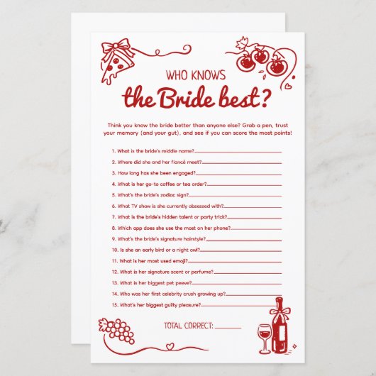 That's Amore Who Knows the Bride Best Bridal Game (Voorkant / Achterkant)