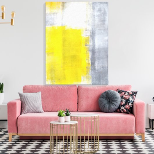 'That's It' Grijze en Gele Abstracte Kunst Canvas Afdruk (Insitu (Woonkamer))