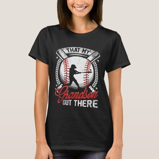 That's My Grandson Out There Baseball Grandma Moth T-shirt (Voorkant)