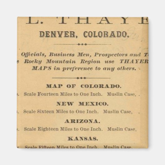 Thayer's kaart van Colorado Magneet (Voorkant)