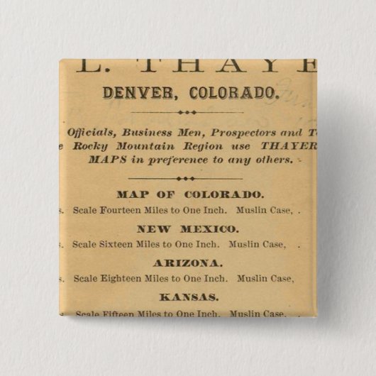 Thayer's kaart van Colorado Vierkante Button 5,1 Cm (Voorkant)