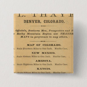 Thayer's kaart van Colorado Vierkante Button 5,1 Cm