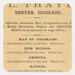 Thayer's kaart van Colorado Vierkante Sticker