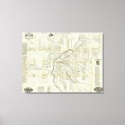 Thayer's Map of Denver Colorado Canvas Afdruk (Voorkant)