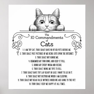 The 10 Commandments of Cats Funny Poster