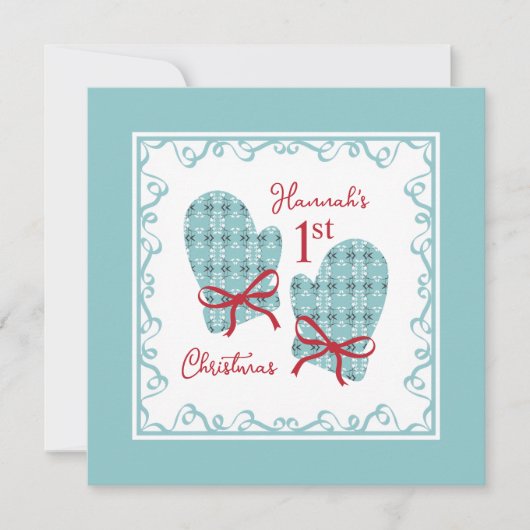 The 1st Christmas Mittens Red Bow Holiday Card (Voorkant)