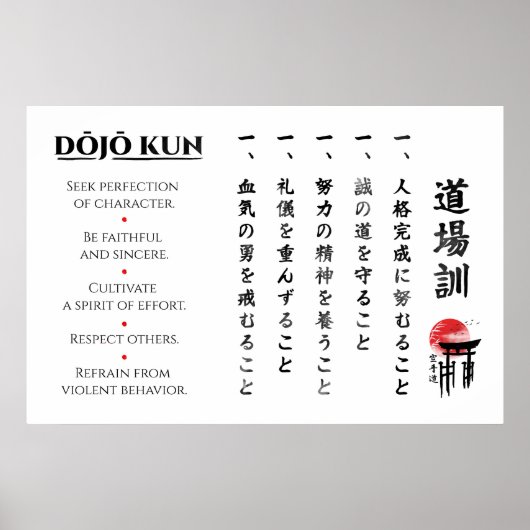 The 5 Dojo Kun – Teachings of Gichin Funakoshi Poster (Voorkant)