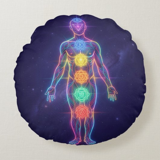 The 7 Chakras´2 Rond Kussen (Voorkant)