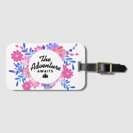 The Adventure Awaits/Floral Bouquet Bagagelabel (Voorkant (horizontaal))