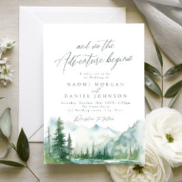 The Adventure Begins Mountain Rustic Wedding Kaart