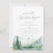 The Adventure Begins Mountain Rustic Wedding Kaart (Voorkant)