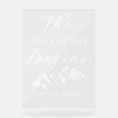 The Adventure Begins Personalized Wedding Welcome Acryl Bord (Voorkant)
