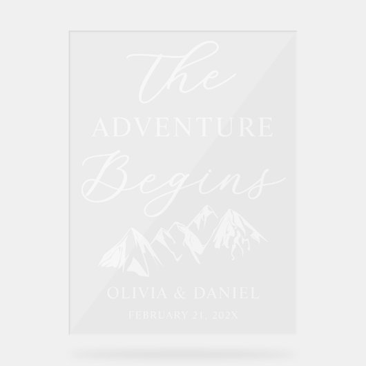 The Adventure Begins Personalized Wedding Welcome Acryl Bord (Voorkant)