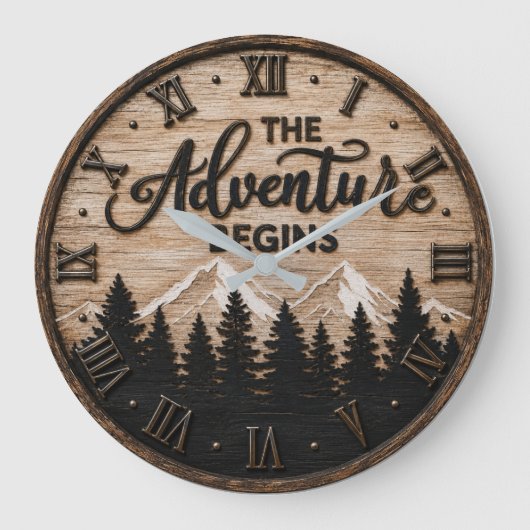The Adventure Begins Rustic Mountain Cabin Grote Klok (Voorkant)