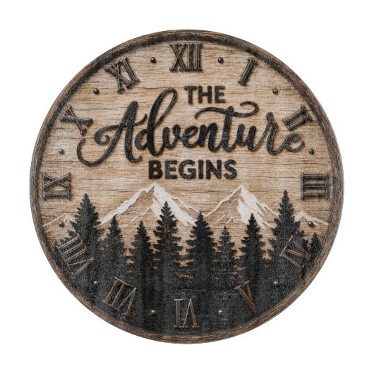The Adventure Begins Rustic Mountain Cabin Snijplank (Voorkant)