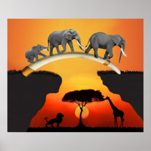 THE AFRICAN ELEPHANT FAMILY POSTER