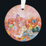 The Afternoon Ornament<br><div class="desc">Everything is pink and warm tones from the background to the young lady hair,  pink sky,  pink tulips,  stufftoys and etc 
Art title: The Afternoon
Medium: Mix Media (watercolor,  acrylic,  and colored pencils on watercolor paper camvas)
Size: 12 x 18 inch
Date: January 19,  2022</div>