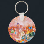 The Afternoon Sleutelhanger<br><div class="desc">Everything is pink and warm tones from the background to the young lady hair,  pink sky,  pink tulips,  stufftoys and etc 
Art title: The Afternoon
Medium: Mix Media (watercolor,  acrylic,  and colored pencils on watercolor paper camvas)
Size: 12 x 18 inch
Date: January 19,  2022</div>