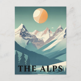 The Alps Retro Geometric European Ski Mountain Briefkaart