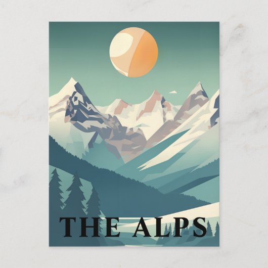 The Alps Retro Geometric European Ski Mountain Briefkaart (Voorkant)