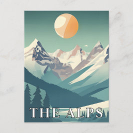 The Alps Retro Geometric European Ski Mountain Briefkaart