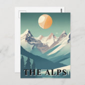 The Alps Retro Geometric European Ski Mountain Briefkaart (Voorkant / Achterkant)