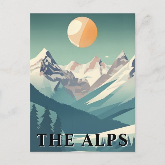 The Alps Retro Geometric European Ski Mountain Briefkaart (Voorkant)