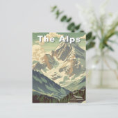 The Alps Retro Travel Skiing Mountain Lodge Briefkaart (Staand voorkant)