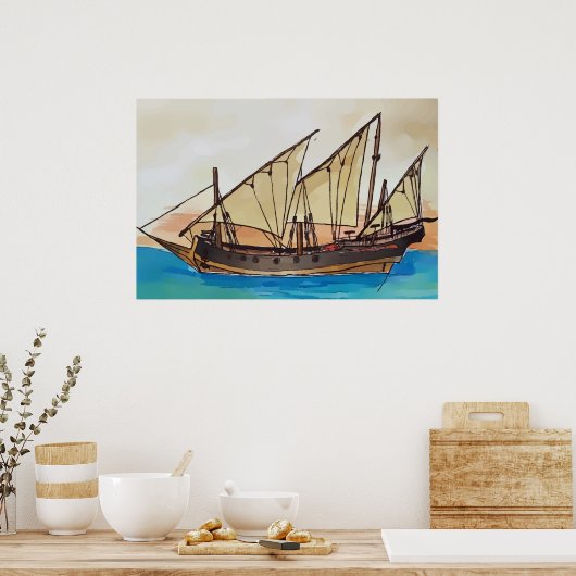 The ancient Xebec sailing vessel Poster (Keuken)