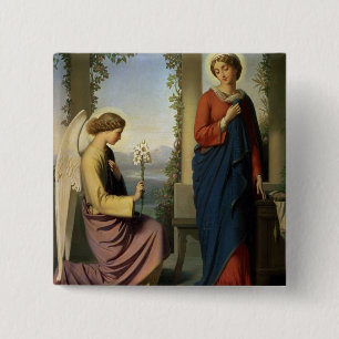 The Angelic Salutation, of The Annunciation, 1860 Vierkante Button 5,1 Cm