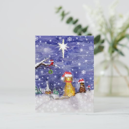 The Animals Christmas Zelfs Waterverf kunst Feestdagenkaart (Staand voorkant)