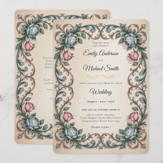 The Anne Elliot Quiet Romance Floral Wedding  Kaart (Voorkant / Achterkant)