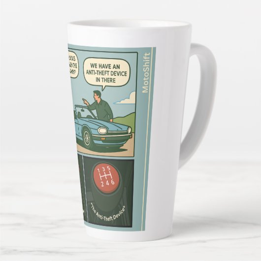 The Anti-Theft Device (Stick Shift) Latte Mok (Rechterhoek)