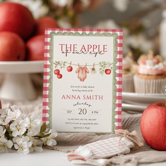 The Apple of Our Eye Red Gingham Baby Shower  Kaart
