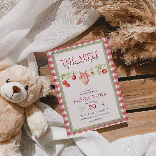 The Apple of Our Eye Red Gingham Baby Shower  Kaart