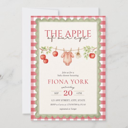 The Apple of Our Eye Red Gingham Baby Shower  Kaart (Voorkant)