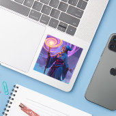 The Arcane Path – Fantasy Tovenaar Kunst Vierkante Sticker (Laptop met iPhone)