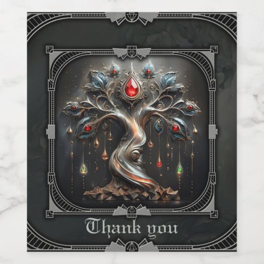 The Art Deco Tree of Life design. Wijn Etiket (Enkel label)