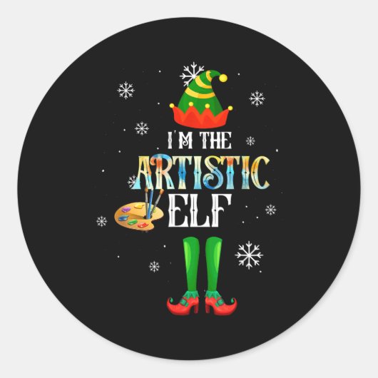 The Artistic Elf Squad Elf Family Christmas Pajama Ronde Sticker (Voorkant)