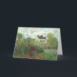 The Artists Garden in Argenteuil door Claude Monet Kaart<br><div class="desc">De Kunstenaarstuin in Argenteuil (Een hoek van de tuin met Dahlia's), 1873 is een schilderij van Claude Monet met een bank bloeiende struiken, mogelijk rozen, vult het grootste deel van een afgesloten tuin voor een wit huis. De scène is gemaakt met zichtbare dabs en streken van scharlakenrood, bleek geel, roestbruin...</div>