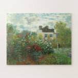 The Artists Garden in Argenteuil door Claude Monet Legpuzzel<br><div class="desc">De Kunstenaarstuin in Argenteuil (Een hoek van de tuin met Dahlia's), 1873 is een schilderij van Claude Monet met een bank bloeiende struiken, mogelijk rozen, vult het grootste deel van een afgesloten tuin voor een wit huis. De scène is gemaakt met zichtbare dabs en streken van scharlakenrood, bleek geel, roestbruin...</div>